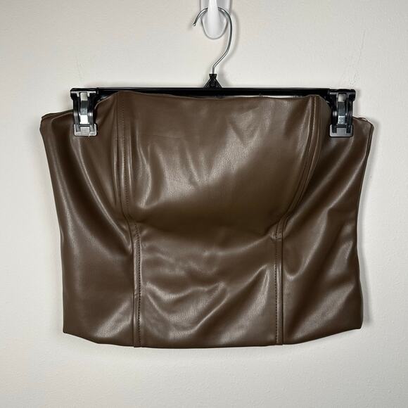 WeWoreWhat Brown Faux Leather Tube Top Women's 12 - Picture 1 of 7